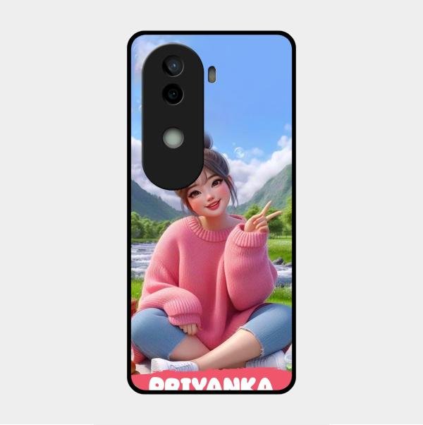 Cute Girl Glossy Metal Case Cover For Vivo V40E 5G