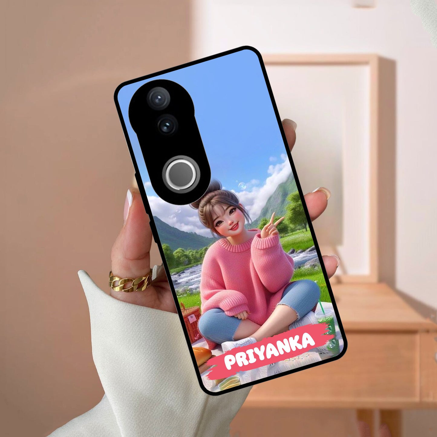 Cute Girl Glossy Metal Case Cover For Vivo