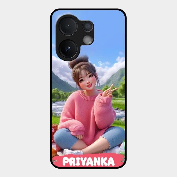 Cute Girl Glossy Metal Case Cover For Vivo V60 5G
