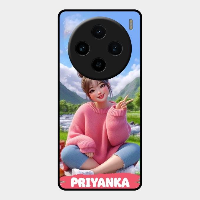 Cute Girl Glossy Metal Case Cover For Vivo X100 5G