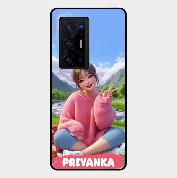 Cute Girl Glossy Metal Case Cover For Vivo X70 Pro Plus 5G