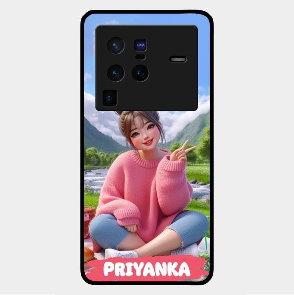 Cute Girl Glossy Metal Case Cover For Vivo X80 Pro 5G