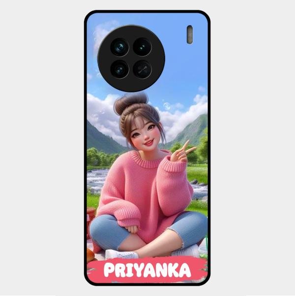 Cute Girl Glossy Metal Case Cover For Vivo X90 5G