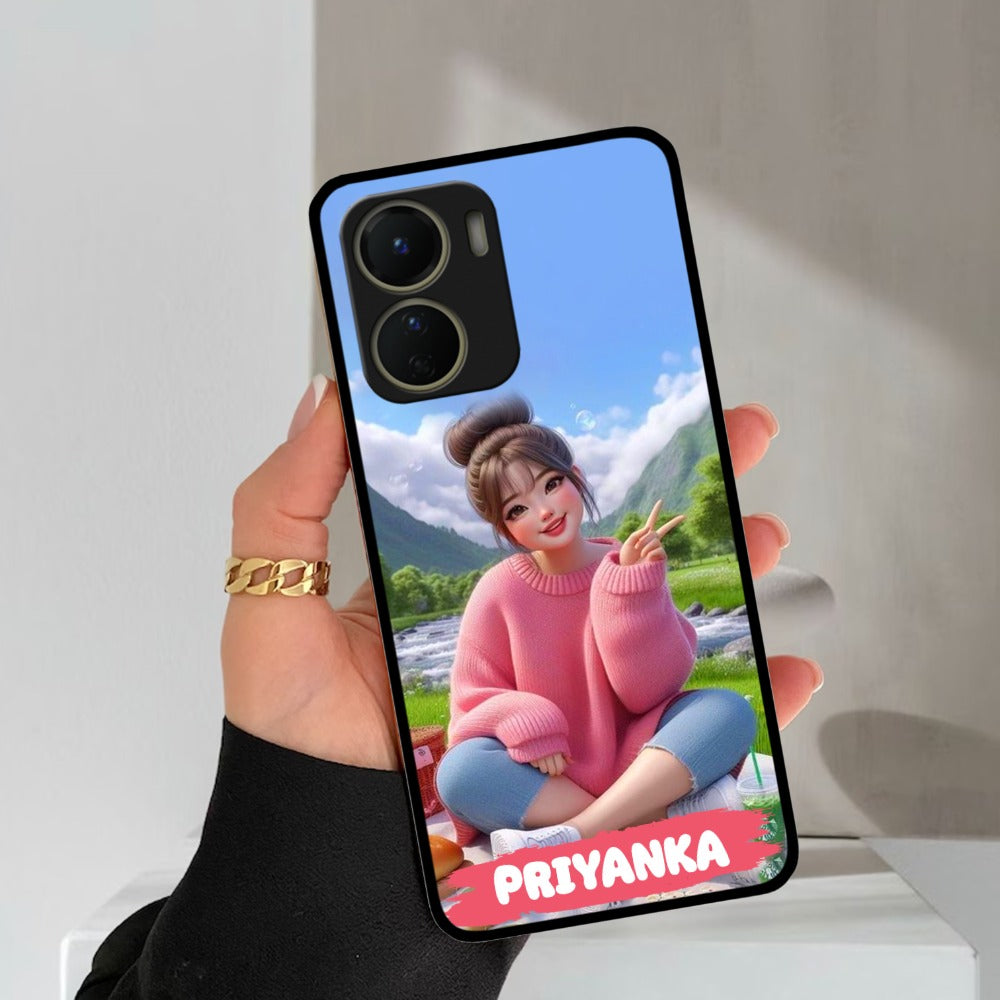 Cute Girl Glossy Metal Case Cover For Vivo