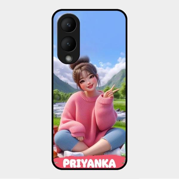 Cute Girl Glossy Metal Case Cover For Vivo Y17S