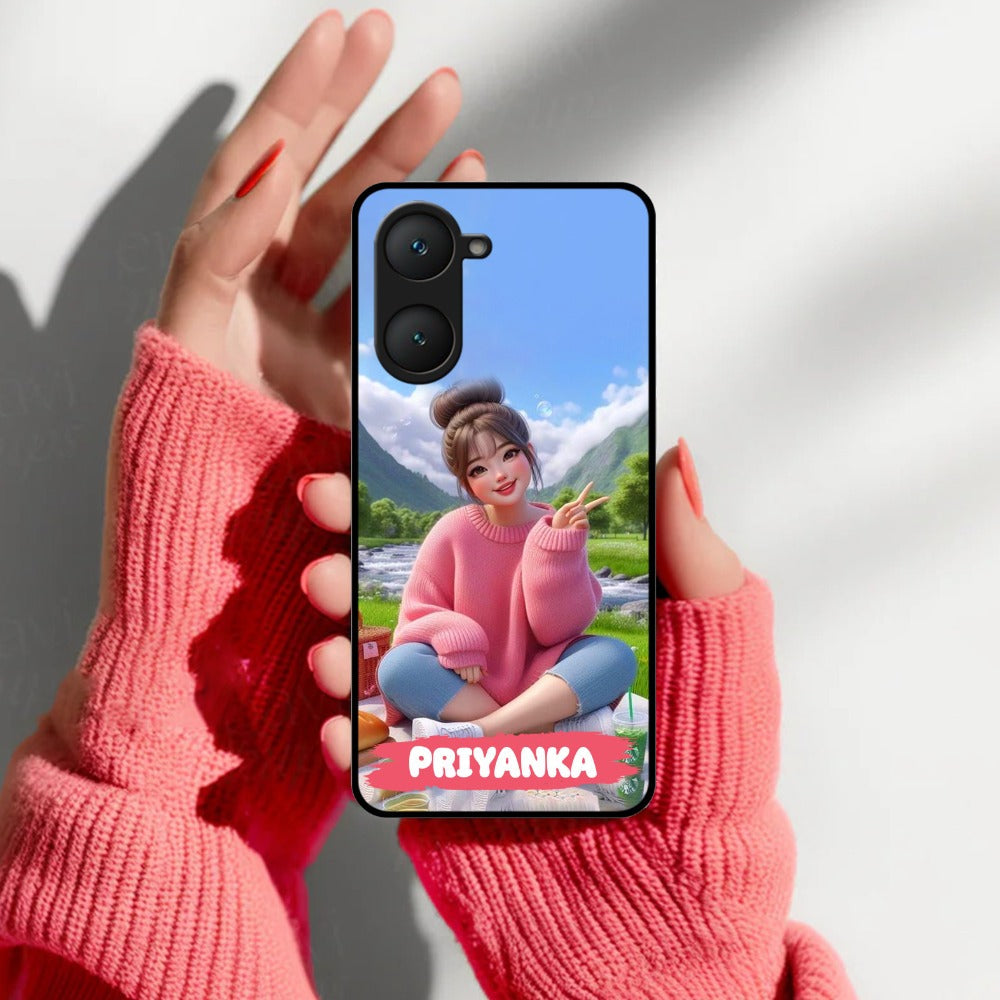 Cute Girl Glossy Metal Case Cover For Vivo