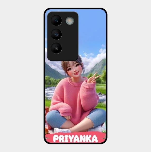 Cute Girl Glossy Metal Case Cover For Vivo Y200E 5G
