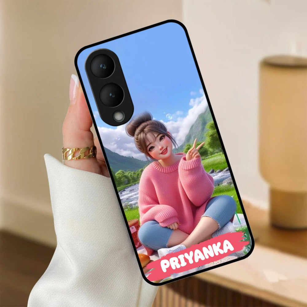 Cute Girl Glossy Metal Case Cover For Vivo