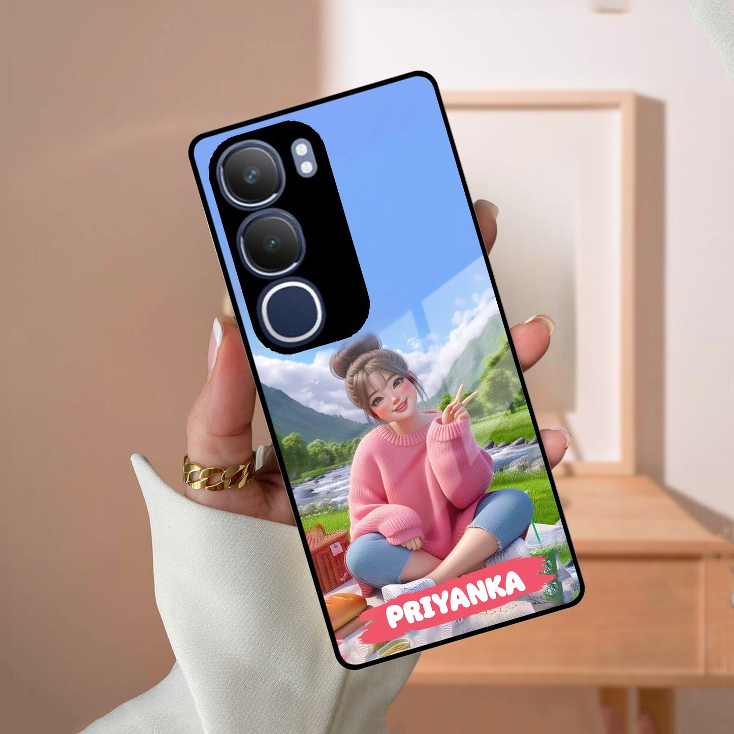 Cute Girl Glossy Metal Case Cover For Vivo