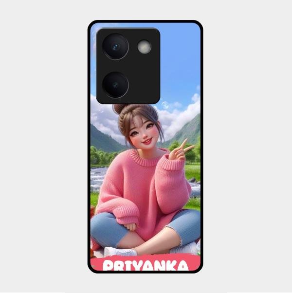 Cute Girl Glossy Metal Case Cover For Vivo Y300 Plus 5G