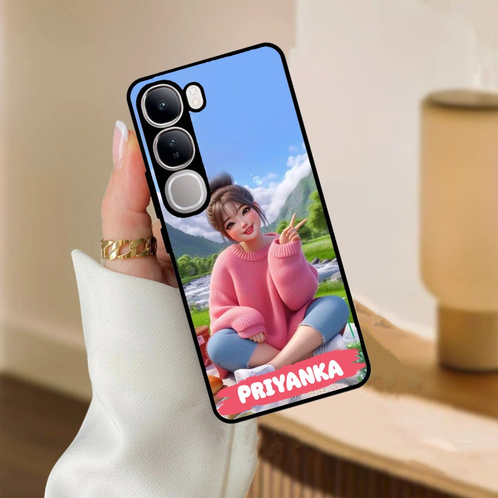 Cute Girl Glossy Metal Case Cover For Vivo