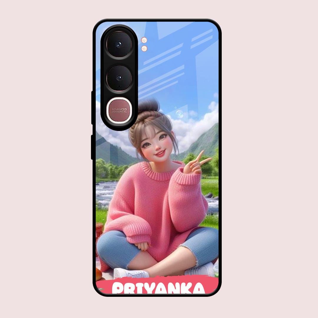 Cute Girl Glossy Metal Case Cover For Vivo Y31 5G