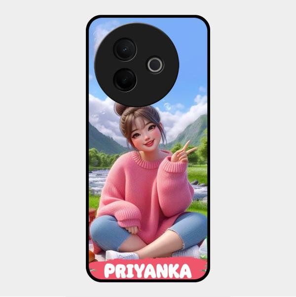 Cute Girl Glossy Metal Case Cover For Vivo Y39 5G