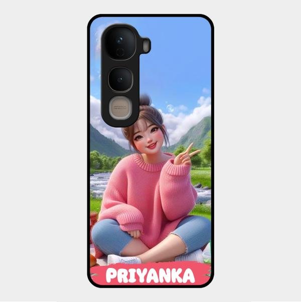 Cute Girl Glossy Metal Case Cover For Vivo Y400 5G