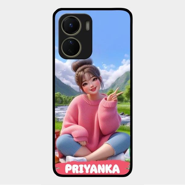Cute Girl Glossy Metal Case Cover For Vivo Y56 5G