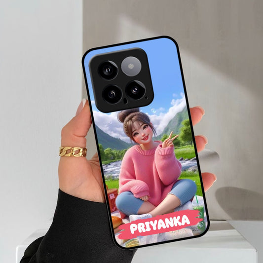 Cute Girl Glossy Metal Case Cover For Redmi