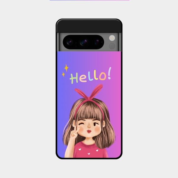 Cute Girl Hello Glass Case For Google Pixel 8 Pro 5G