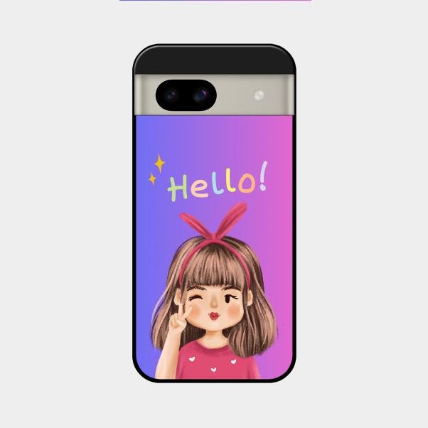 Cute Girl Hello Glass Case For Google Pixel 8A 5G