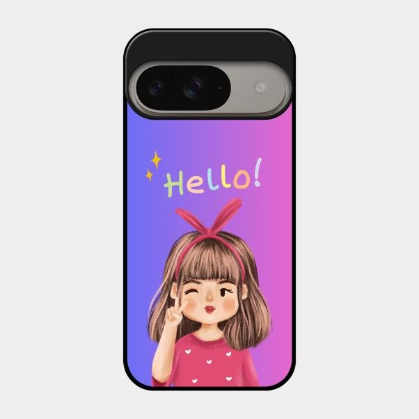 Cute Girl Hello Glass Case For Google Pixel 9 5G