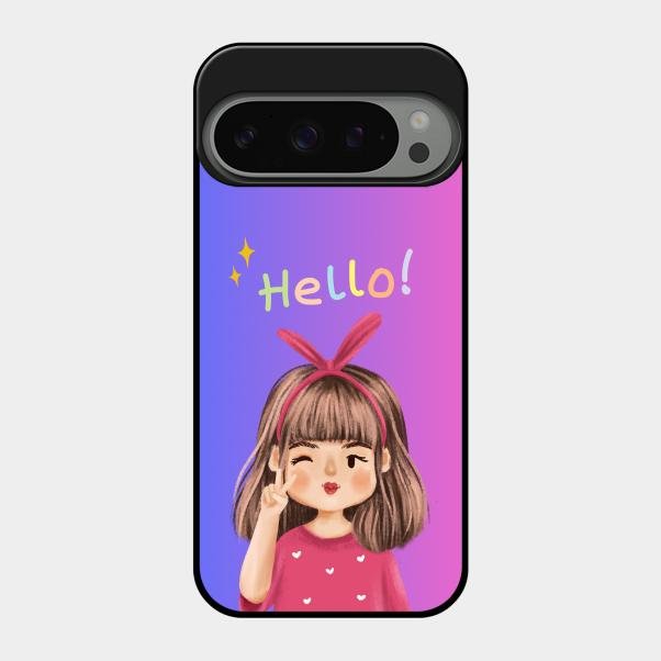 Cute Girl Hello Glass Case For Google Pixel 9 Pro 5G