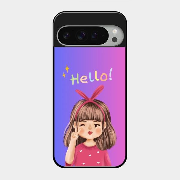 Cute Girl Hello Glass Case For Google Pixel 9 Pro Xl