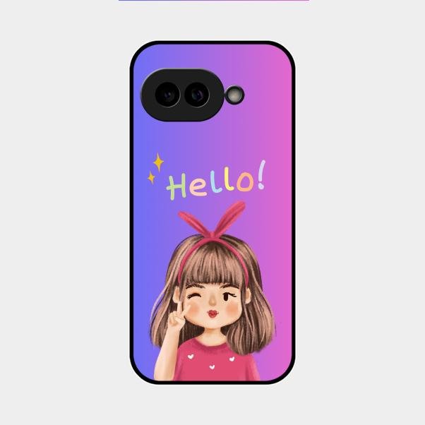 Cute Girl Hello Glass Case For Google Pixel 9A 5G