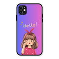 Cute Girl Hello Glass Case For iPhone 11