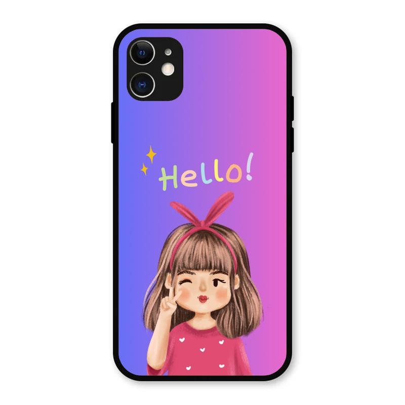 Cute Girl Hello Glass Case For iPhone 11