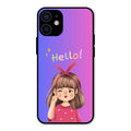 Cute Girl Hello Glass Case For iPhone 12 mini