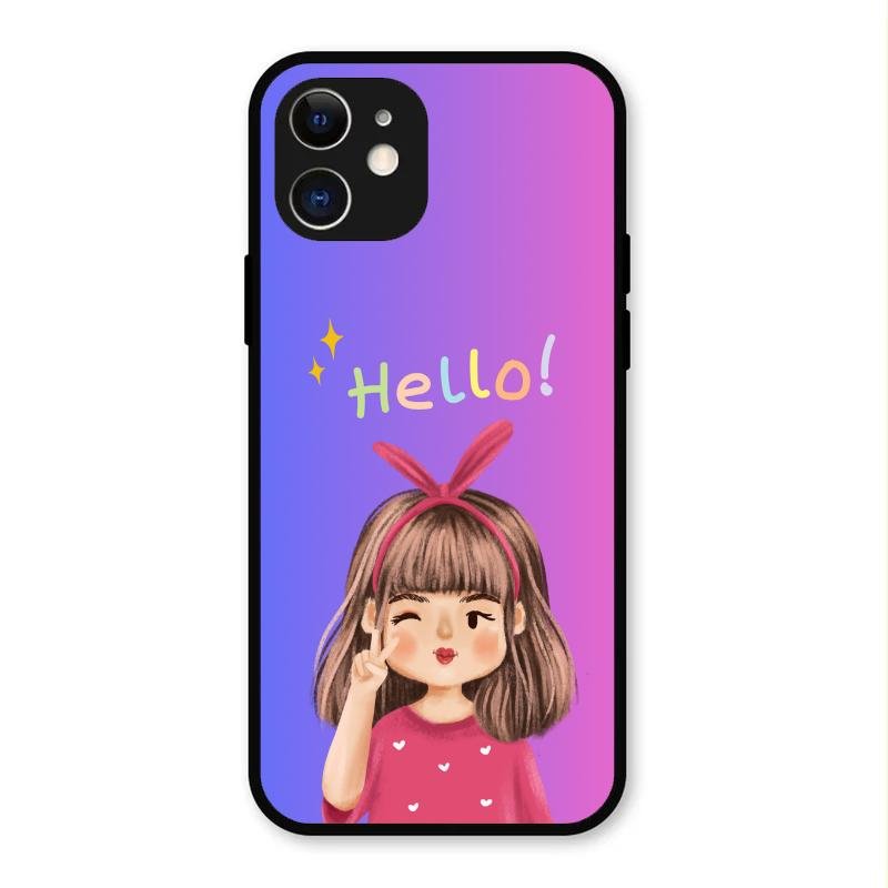 Cute Girl Hello Glass Case For iPhone 12