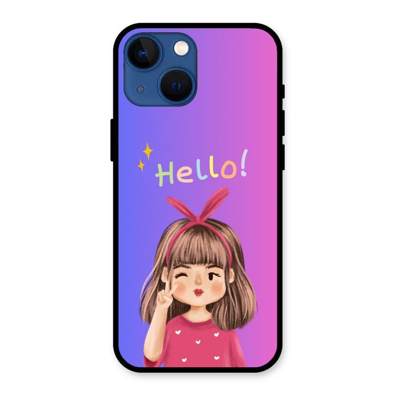 Cute Girl Hello Glass Case For iPhone 13 mini