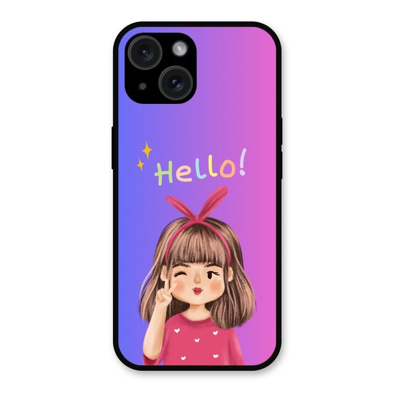Cute Girl Hello Glass Case For iPhone 15 Plus