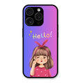 Cute Girl Hello Glass Case For iPhone 15 Pro