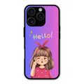 Cute Girl Hello Glass Case For iPhone 16 Pro