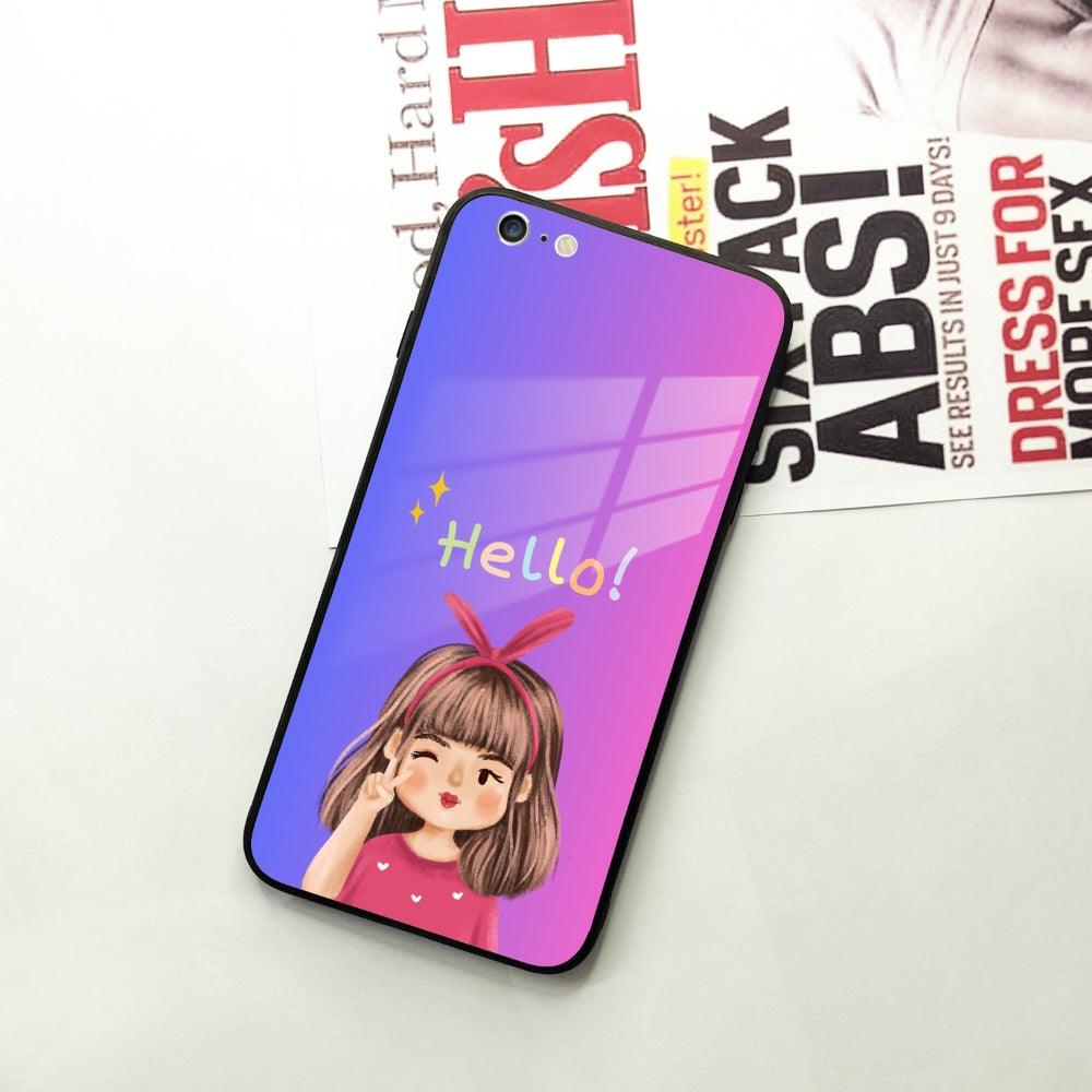 Cute Girl Hello Glass Case for iPhone