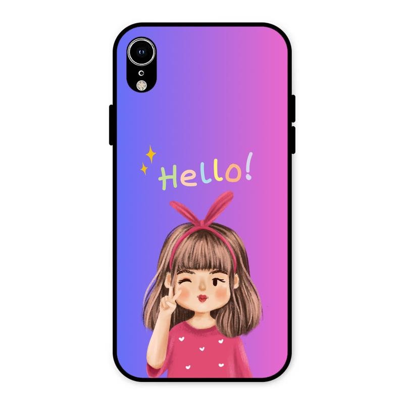 Cute Girl Hello Glass Case For iPhone XR