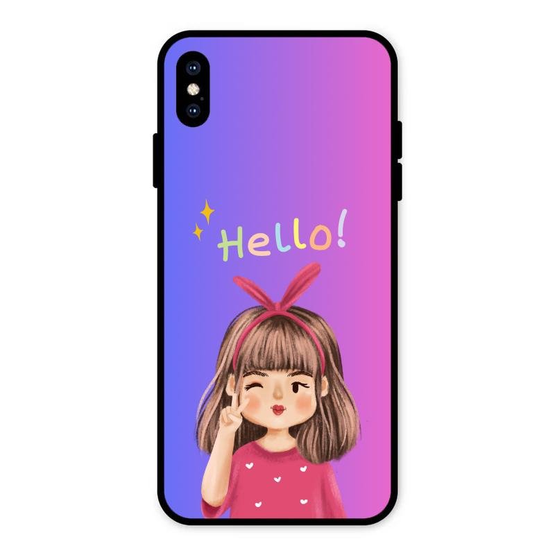 Cute Girl Hello Glass Case For iPhone XS Max