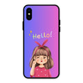 Cute Girl Hello Glass Case For iPhone XS