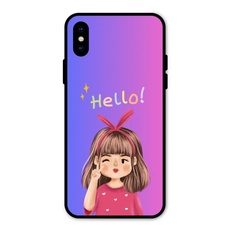 Cute Girl Hello Glass Case For iPhone XS