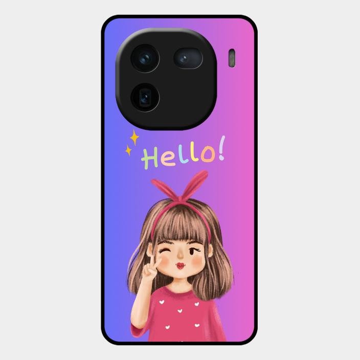 Cute Girl Hello Glass Case For Iqoo 12 5G
