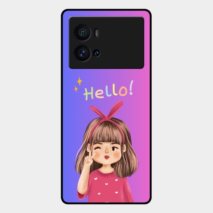 Cute Girl Hello Glass Case For Iqoo 9 Pro 5G