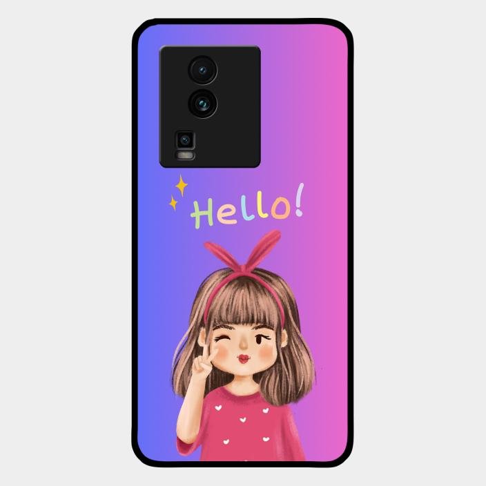 Cute Girl Hello Glass Case For Iqoo Neo 7 5G