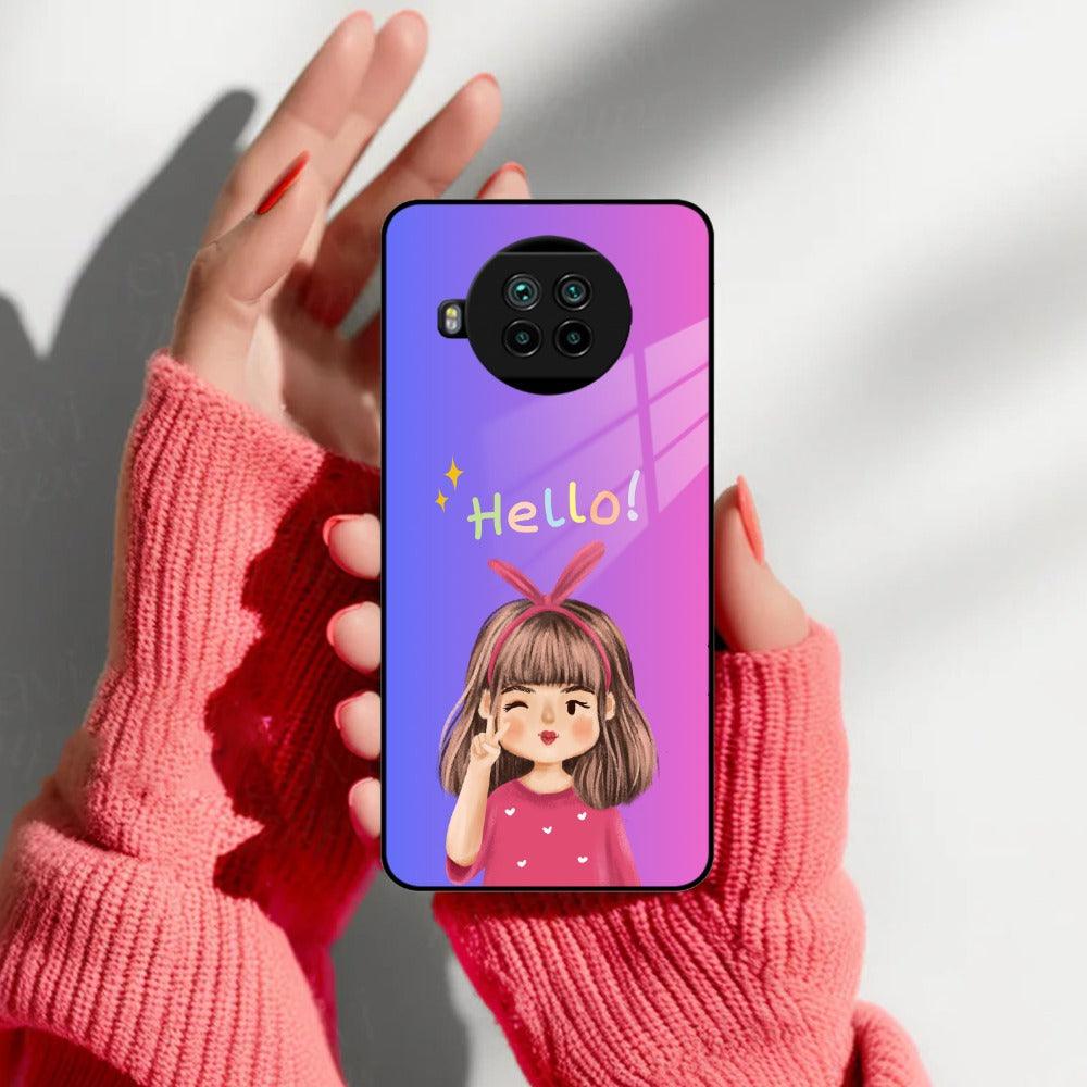 Cute Girl Hello Glass Case For Redmi/Xiaomi