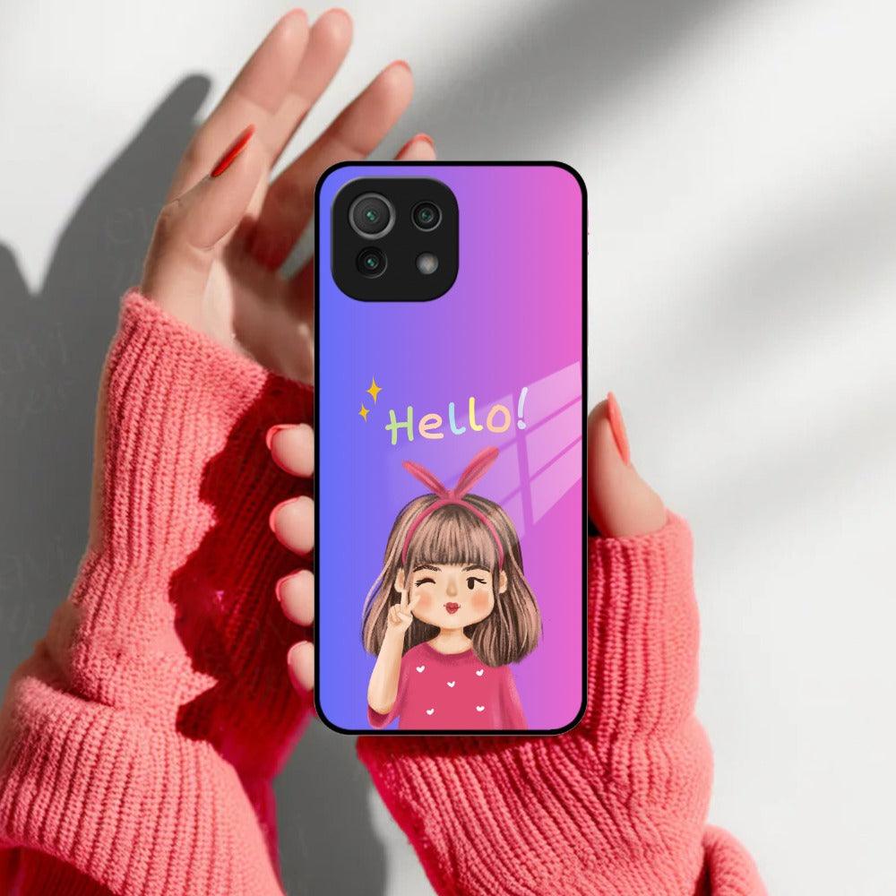 Cute Girl Hello Glass Case For Redmi/Xiaomi