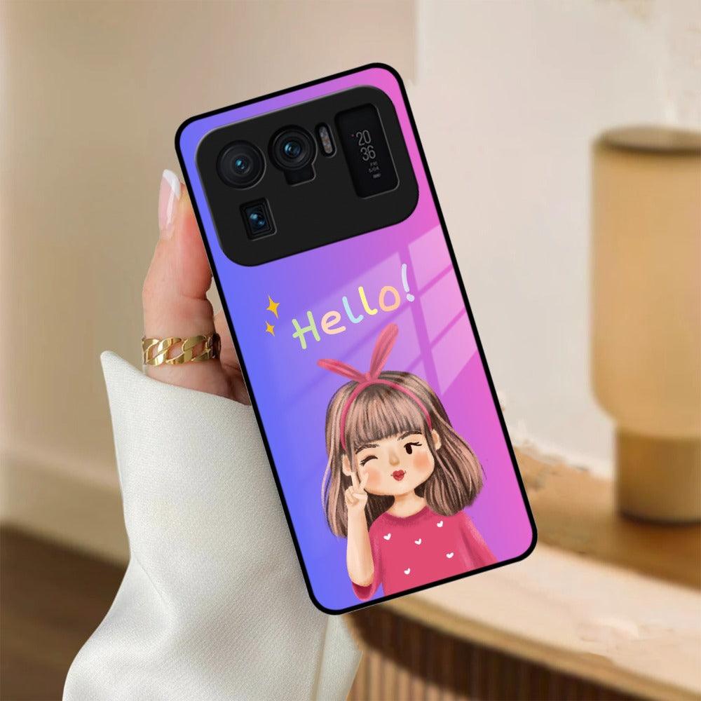 Cute Girl Hello Glass Case For Redmi/Xiaomi