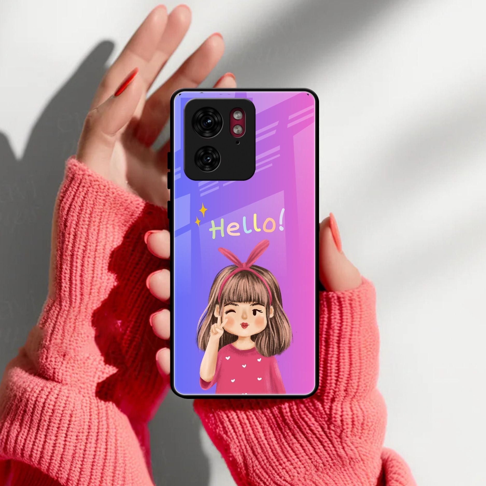 Cute Girl Hello Glass Case For Motorola