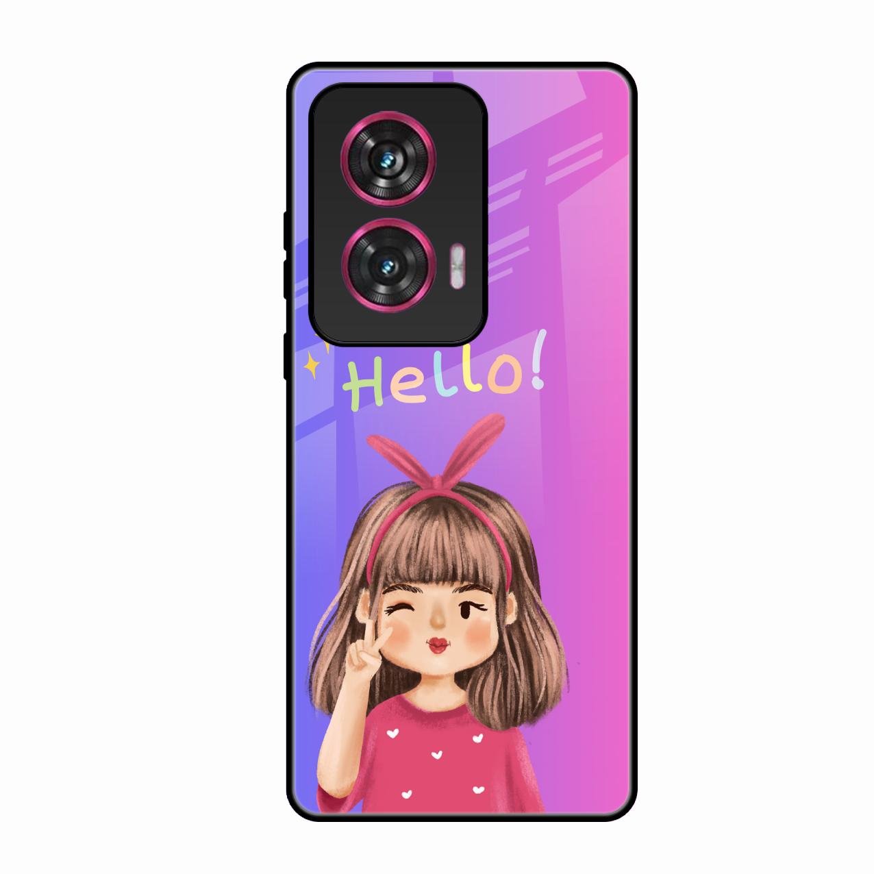 Cute Girl Hello Glass Case For Motorola Edge 50 Fusion 5G
