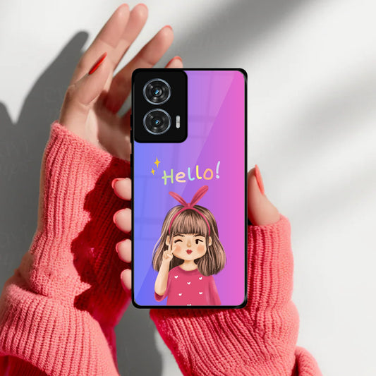 Cute Girl Hello Glass Case For Motorola