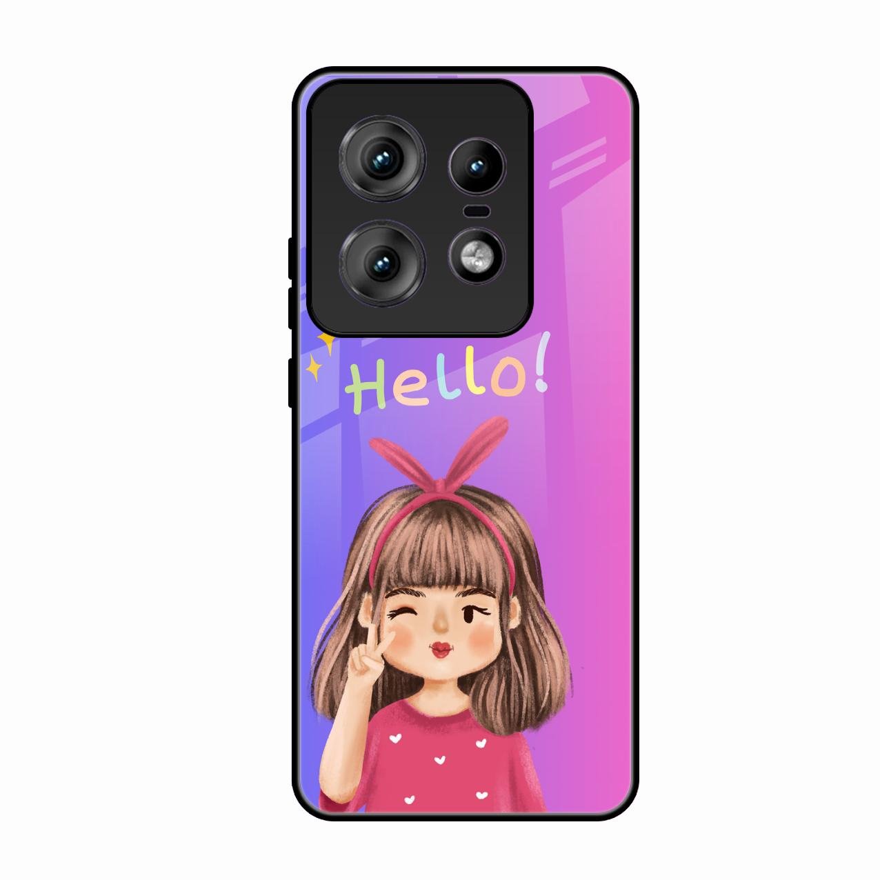 Cute Girl Hello Glass Case For Motorola Edge 50 Pro