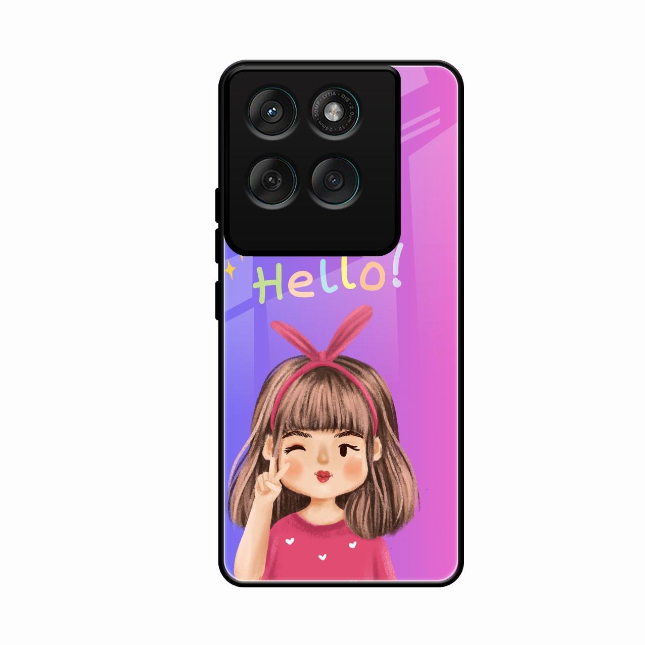 Cute Girl Hello Glass Case For Motorola Edge 60 Pro 5G
